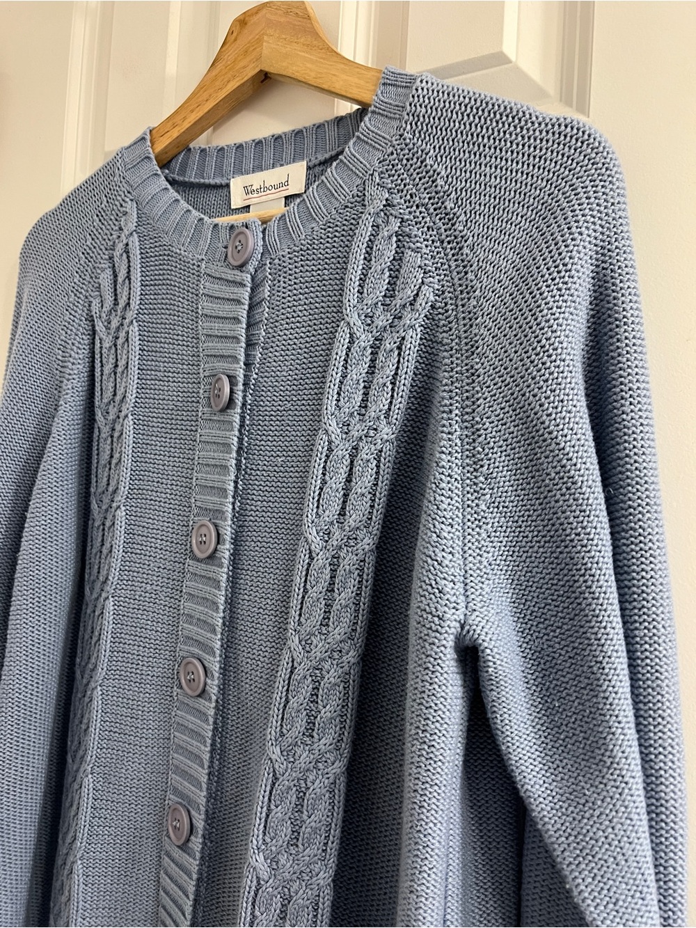 Westbound Slate Blue Cable Knit Button Down Cardigan- Large - Picture 4 of 10
